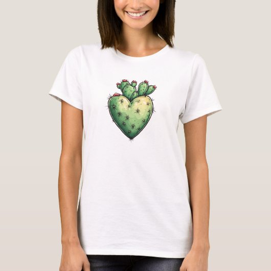 Schattigee Grappige Cactus Hart Valentijnsdag T-shirt (Voorkant)