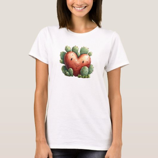Schattigee Grappige Cactus Hart Valentijnsdag T-shirt (Voorkant)