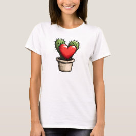 Schattigee Grappige Cactus Hart Valentijnsdag T-shirt