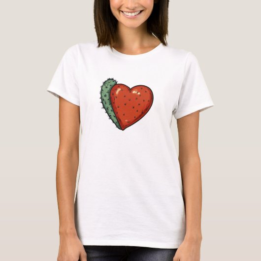 Schattigee Grappige Cactus Hart Valentijnsdag T-shirt (Voorkant)