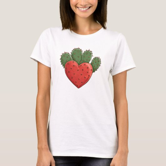Schattigee Grappige Cactus Hart Valentijnsdag T-shirt (Voorkant)