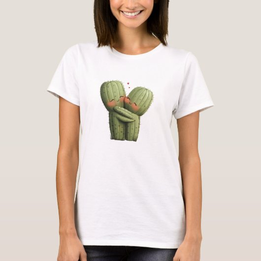 Schattigee Grappige Cactus Hart Valentijnsdag T-shirt (Voorkant)