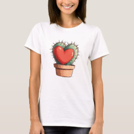 Schattigee Grappige Cactus Hart Valentijnsdag T-shirt