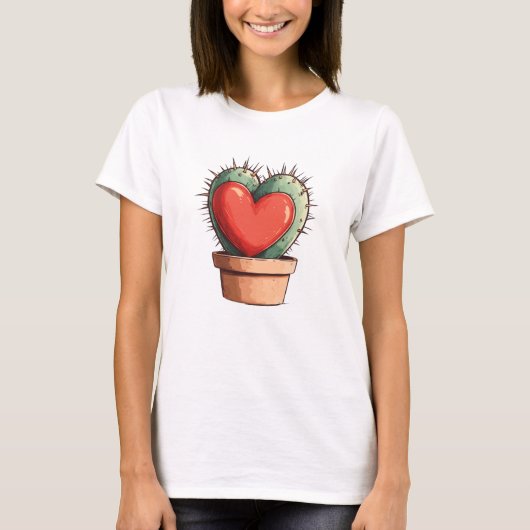 Schattigee Grappige Cactus Hart Valentijnsdag T-shirt (Voorkant)