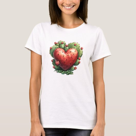 Schattigee Grappige Cactus Hart Valentijnsdag T-shirt (Voorkant)