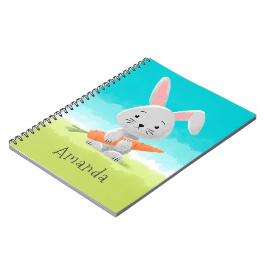 Schattigee Grappige Cartoon Bunny Rabbit Carrot vo Notitieboek (Linkerzijde)