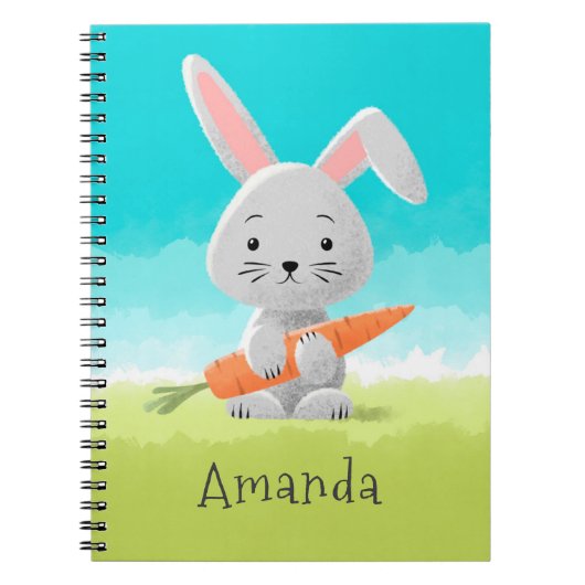 Schattigee Grappige Cartoon Bunny Rabbit Carrot vo Notitieboek (Voorkant)
