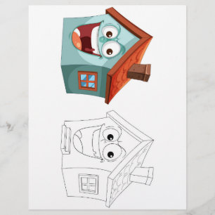 Schattigee grappige cartoon huis kleurplaat flyer