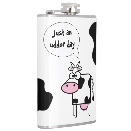 Schattigee Grappige Cartoon Koe Uier Dag Heupfles (Rechts)