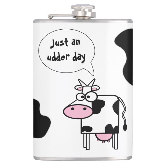 Schattigee Grappige Cartoon Koe Uier Dag Heupfles (Voorkant)