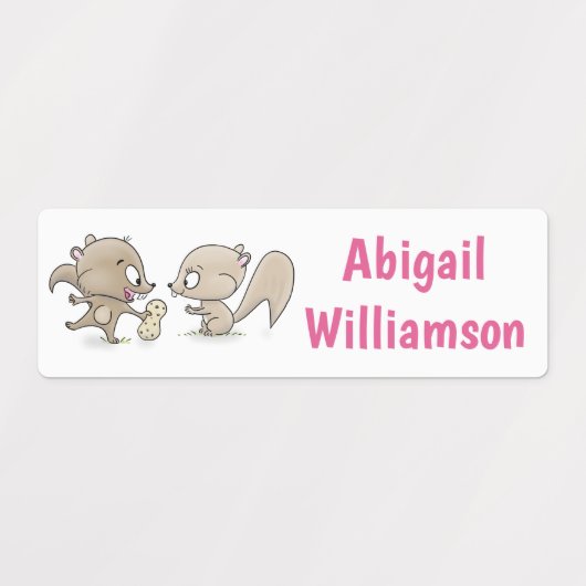 Schattigee grappige eekhoorns cartoon gepersonalis labels (Design 1)