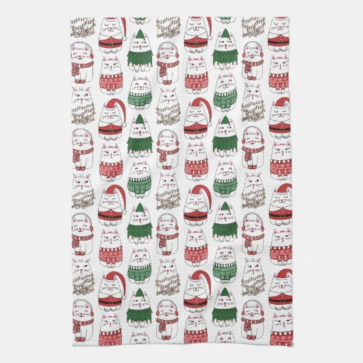 Schattigee Grappige Feestelijke Kerstkat Theedoek (Verticaal)