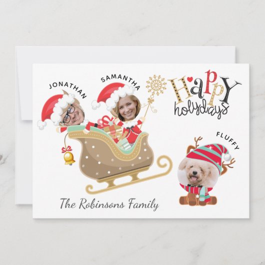 Schattigee Grappige Foto Santa Familie Hond Rendie Feestdagenkaart (Voorkant)