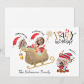 Schattigee Grappige Foto Santa Familie Hond Rendie Feestdagenkaart (Voorkant / Achterkant)