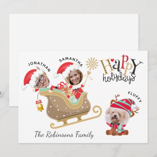 Schattigee Grappige Foto Santa Familie Hond Rendie Feestdagenkaart (Voorkant / Achterkant)