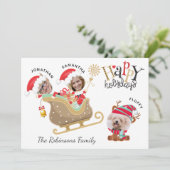 Schattigee Grappige Foto Santa Familie Hond Rendie Feestdagenkaart (Staand voorkant)