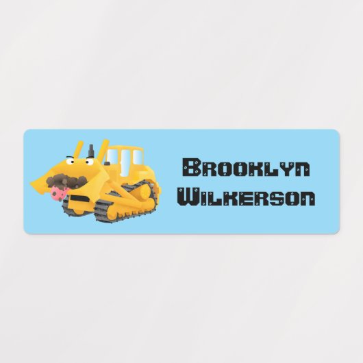 Schattigee grappige gele bulldozer cartoon geperso labels (Design 2)