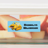 Schattigee grappige gele bulldozer cartoon geperso labels (Aangebracht)