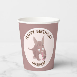 Schattigee grappige gepersonaliseerde aardvark ver papieren bekers
