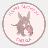 Schattigee grappige gepersonaliseerde aardvark ver ronde sticker (Voorkant)