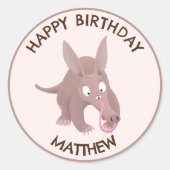 Schattigee grappige gepersonaliseerde aardvark ver ronde sticker (Voorkant)