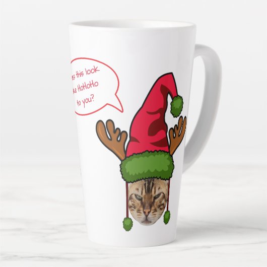 Schattigee Grappige Gepersonaliseerde Kat in Xmas  Latte Mok (Rechterhoek)