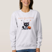 Schattigee Grappige Ghost Black Retro Kitten Hallo Trui (Voorkant)