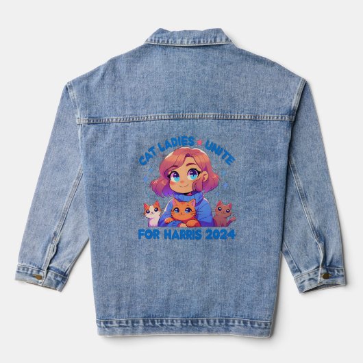 Schattigee Grappige Girly Kinderloze Cat Lady Unit Denim Jacket (Achterkant)
