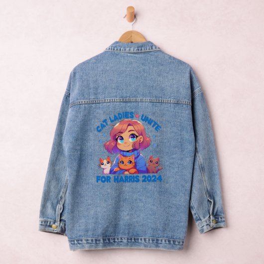 Schattigee Grappige Girly Kinderloze Cat Lady Unit Denim Jacket (Hangar)