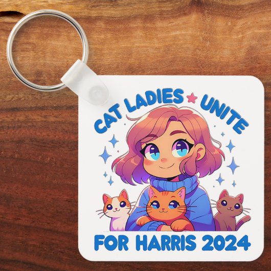 Schattigee Grappige Girly Kinderloze Cat Lady Unit Sleutelhanger (Voorkant)