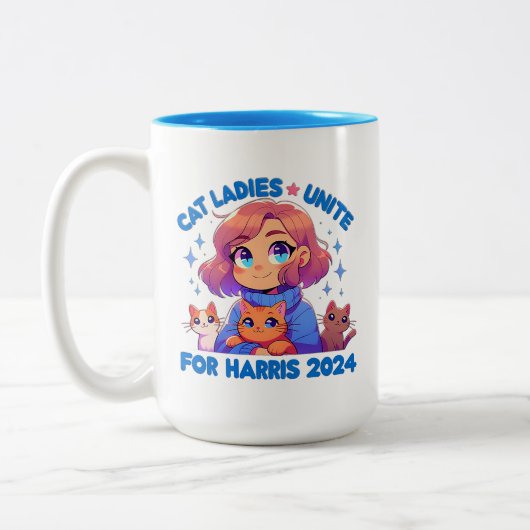 Schattigee Grappige Girly Kinderloze Cat Lady Unit Tweekleurige Koffiemok (Links)