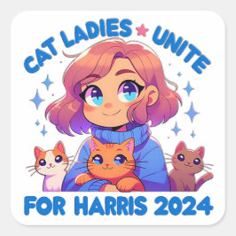 Schattigee Grappige Girly Kinderloze Cat Lady Unit Vierkante Sticker