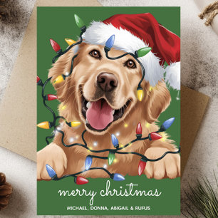 Schattigee Grappige Golden Retriever Santa Hat Feestdagenkaart