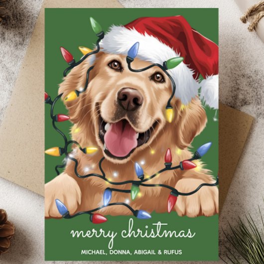 Schattigee Grappige Golden Retriever Santa Hat Feestdagenkaart
