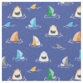 Schattigee grappige haaien en vinnen op blauw stof