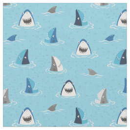 Schattigee grappige haaien en vinnen op lichtblauw stof