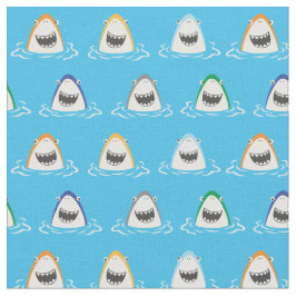 Schattigee grappige haaien op aqua blauw stof