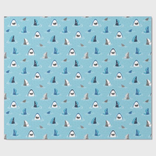 Schattigee grappige haaien op lichtblauw cadeaupapier (Vlak)