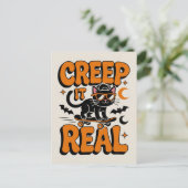 Schattigee grappige Halloween zwarte kat kruip het Briefkaart (Staand voorkant)