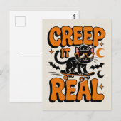 Schattigee grappige Halloween zwarte kat kruip het Briefkaart (Voorkant / Achterkant)