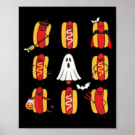 Schattigee Grappige Halloweiners Hot Dog Ghosts Ha Poster (Voorkant)