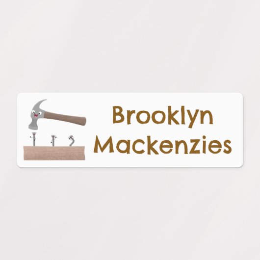 Schattigee, grappige hamer en spijkers cartoon gep labels (Design 2)