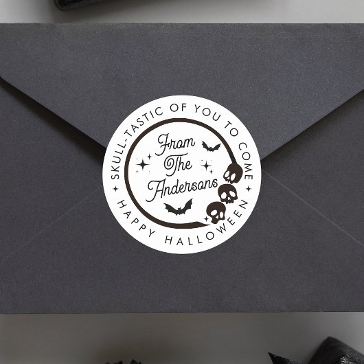 Schattigee Grappige Happy Halloween Skull Skeleton Ronde Sticker