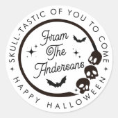 Schattigee Grappige Happy Halloween Skull Skeleton Ronde Sticker (Voorkant)
