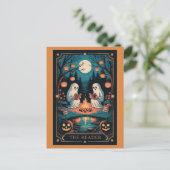 Schattigee Grappige Herfst Halloween Tarot Ghost L Briefkaart (Staand voorkant)