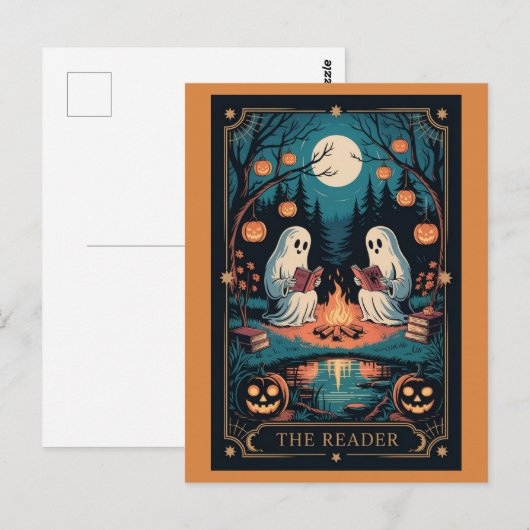Schattigee Grappige Herfst Halloween Tarot Ghost L Briefkaart (Voorkant / Achterkant)