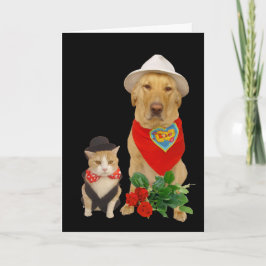 Schattigee, grappige kat en hond / lab Valentijn Feestdagen Kaart