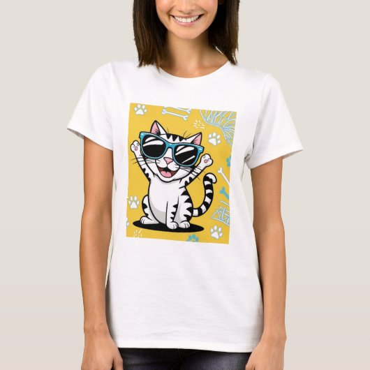 Schattigee grappige kat grap zonnebril t-shirt (Voorkant)