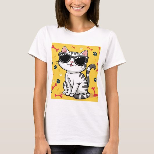 Schattigee grappige kat grap zonnebril t-shirt (Voorkant)