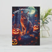 Schattigee Grappige Kat Halloween Pompoen Feestdagenkaart (Staand voorkant)